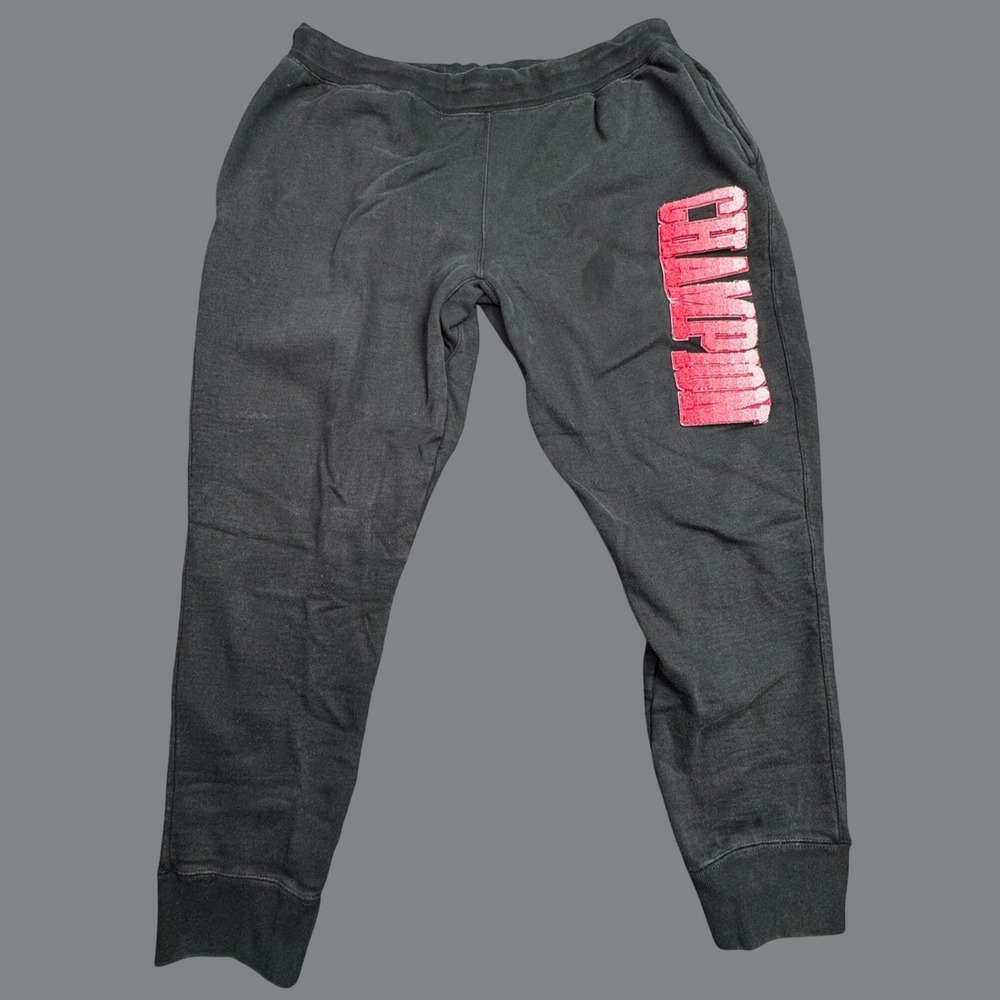 Champion Reverse Weave Sweatpants Mens 3XL Black Red Chenille Spellout GF01 BKC